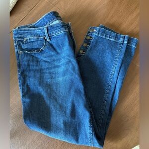 NWOT Talbots Flawless 5-Pocket Blue Jeans SZ 14; Buttons at Ankles